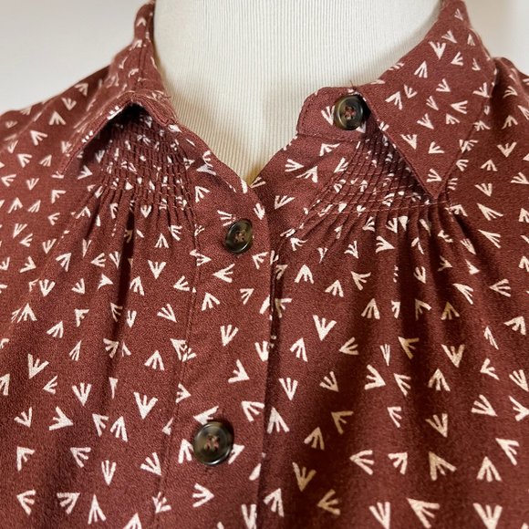 Free People Size 4 Brown Print Short Sleeve Dress Retro *Flaw - Picture 10 of 10